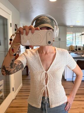 Zara Cream Tie-Front Knit Crop Top